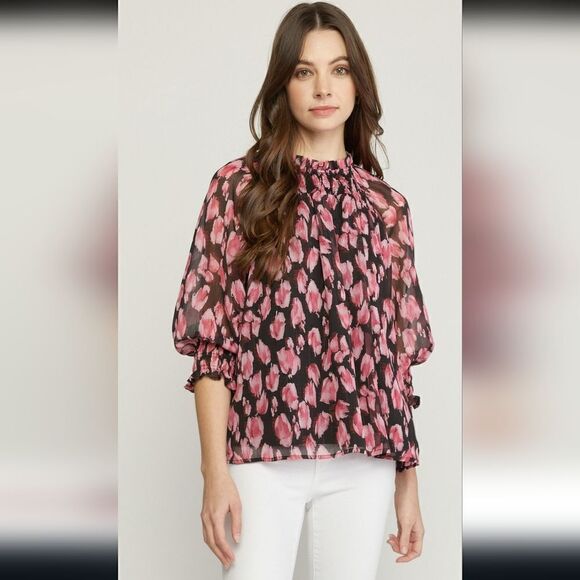 New Anthropologie Entro Metallic Leopard Flowy Semi-Sheer Lined Blouse Size S - Picture 1 of 9
